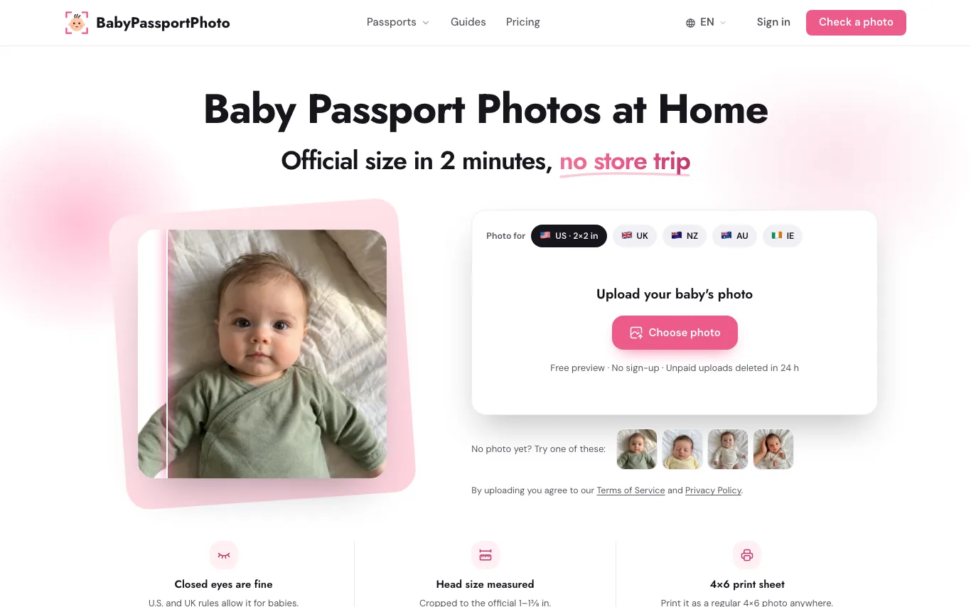 Screenshot of BabyPassportPhoto website