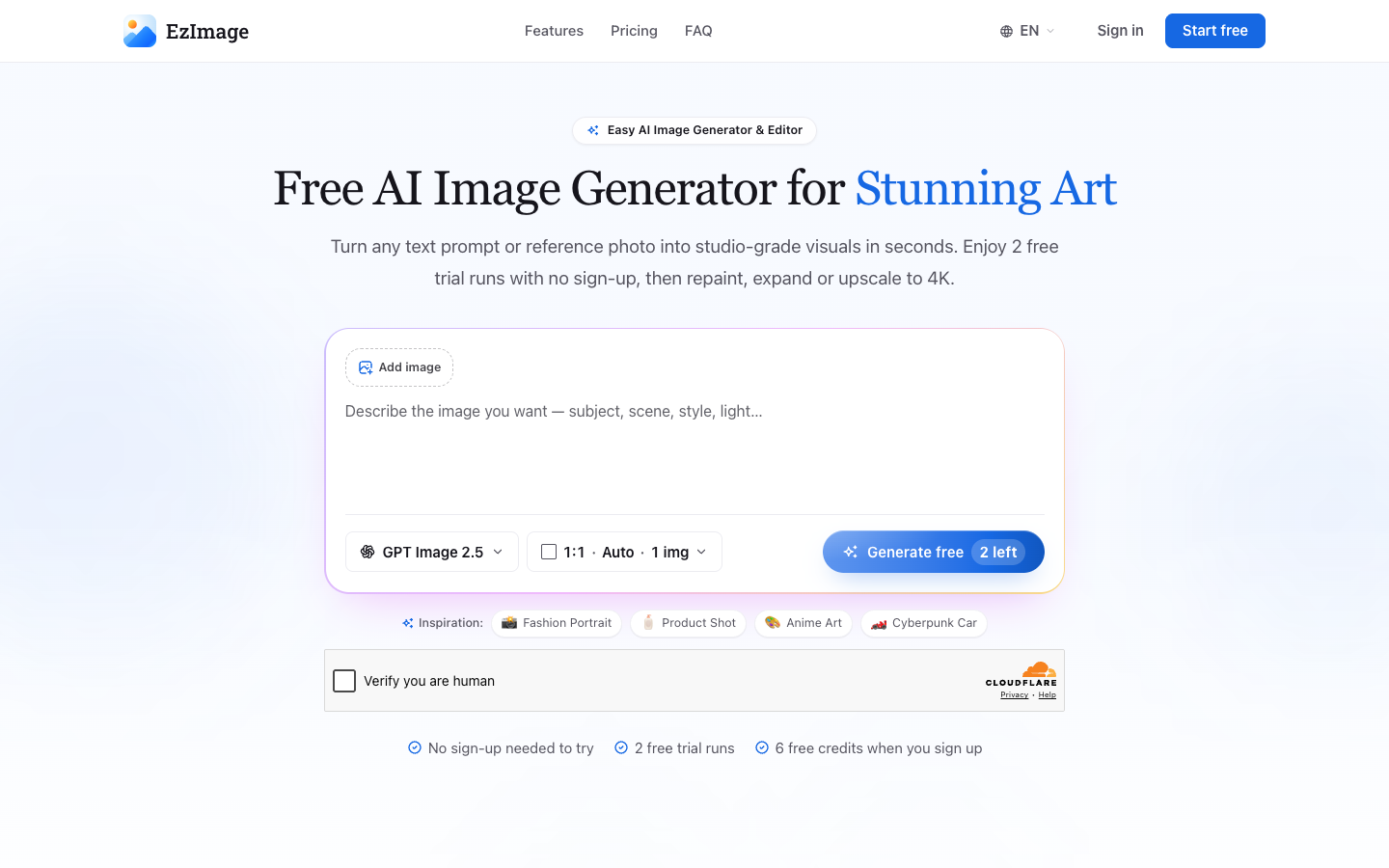 Screenshot of EzImage website