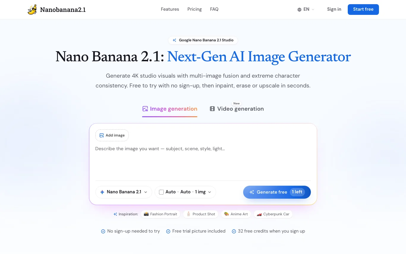 Screenshot of Nanobanana2.1 website