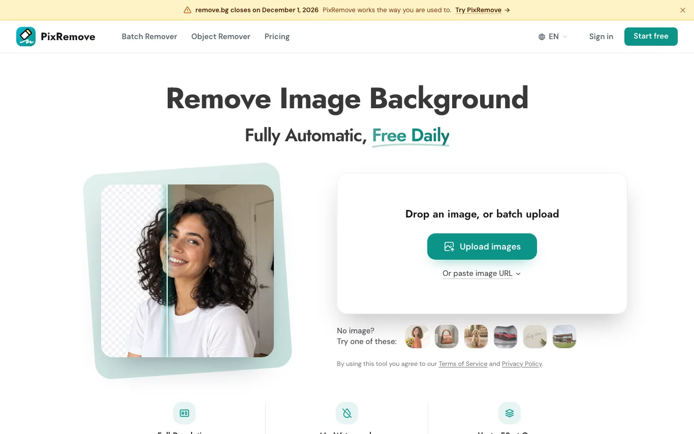 Screenshot of PixRemove website