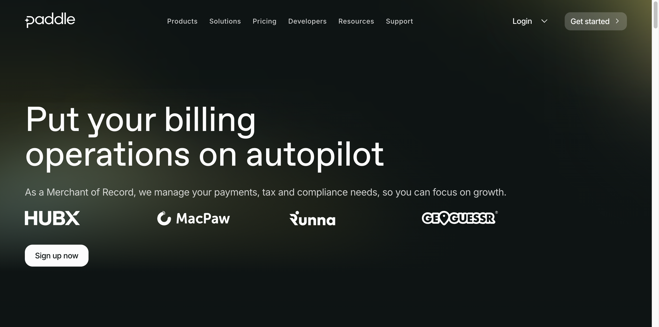 Screenshot of Paddle website