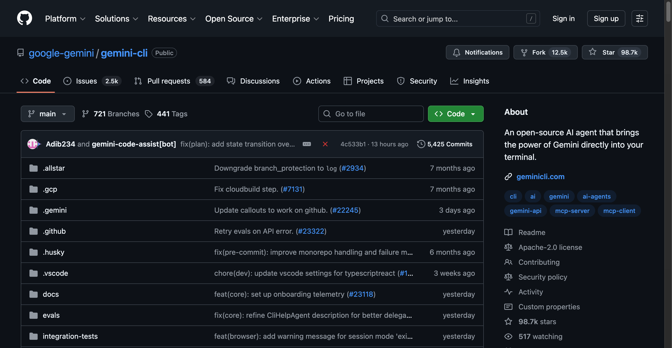 Screenshot of Gemini CLI website